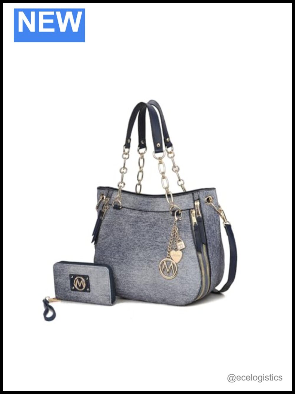Vegan Leather Tote Handbag with Wristlet Wallet, 2-Piece Set, Crossbody Strap
